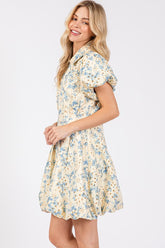 GeeGee Floral Eyelet Zipper Front Puff Sleeve Mini Dress OutfitFlow
